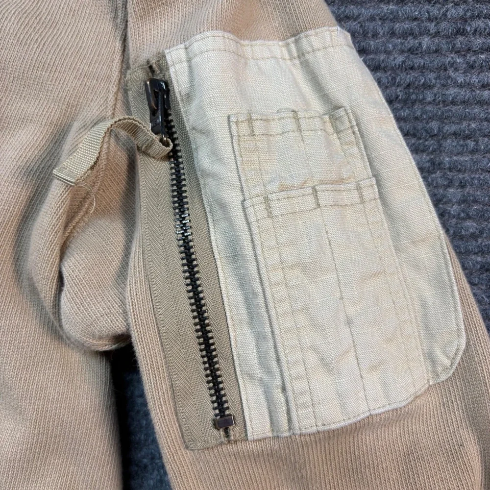 Vtg Polo Jeans Co Ralph Lauren Men L Quarter Zip Sweater Tan Utility 100% Cotton
